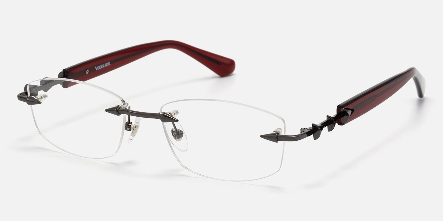 Fracture - Black & Red Rimless Spike Glasses | Vooglam Front View