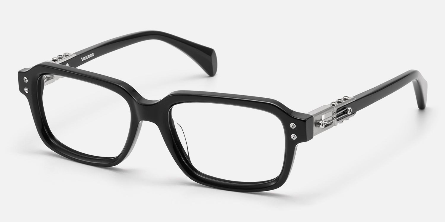 Anacortes - Silver Black Guitar Temple Glasses | Vooglam Front View