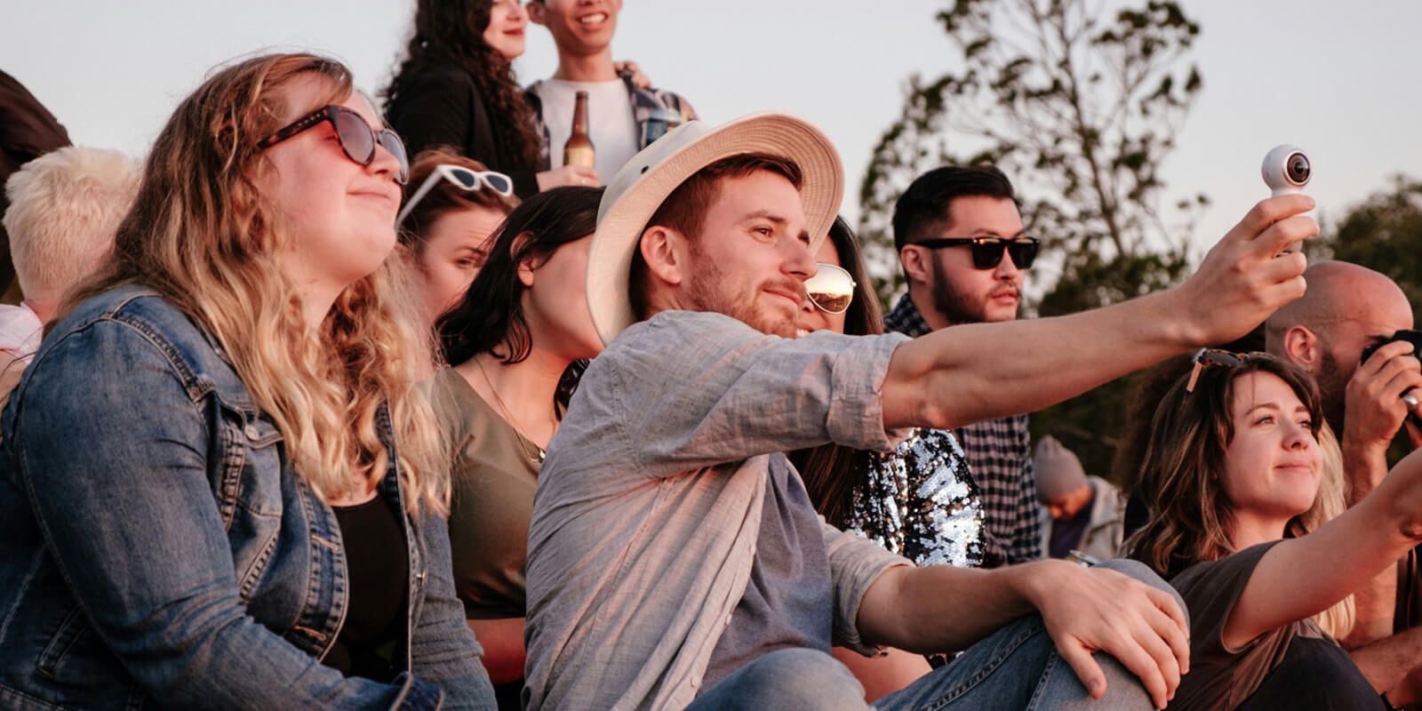 People waiting for the electronic music festival to take photos to record the beautiful moments