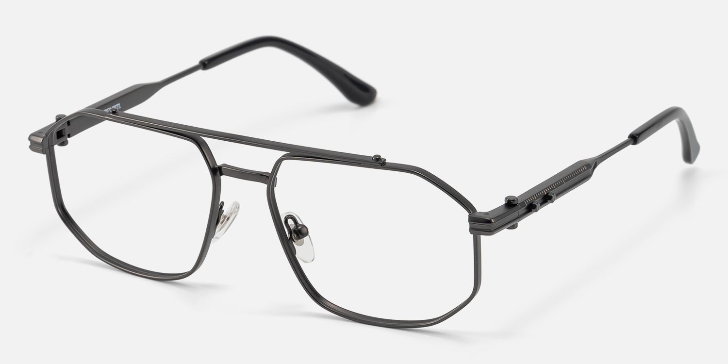 Ando - Matte Black Geometric Metal Glasses | Vooglam Front View