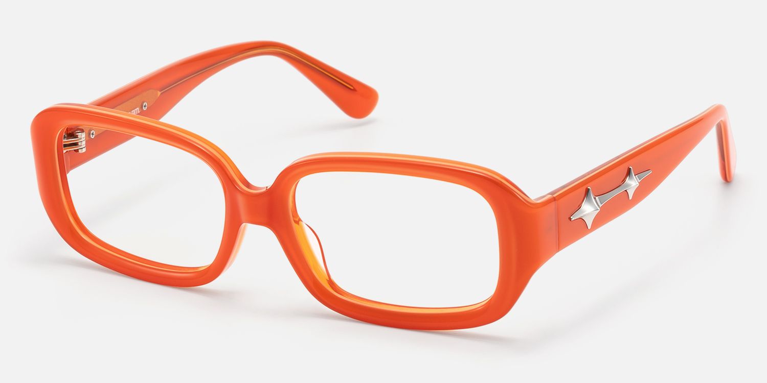Prism - Bright Orange Neon Star Rectangle Glasses by Vooglam - Front View