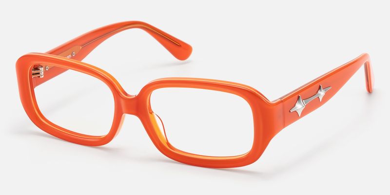 Prism - Bright Orange Neon Star Rectangle Glasses by Vooglam