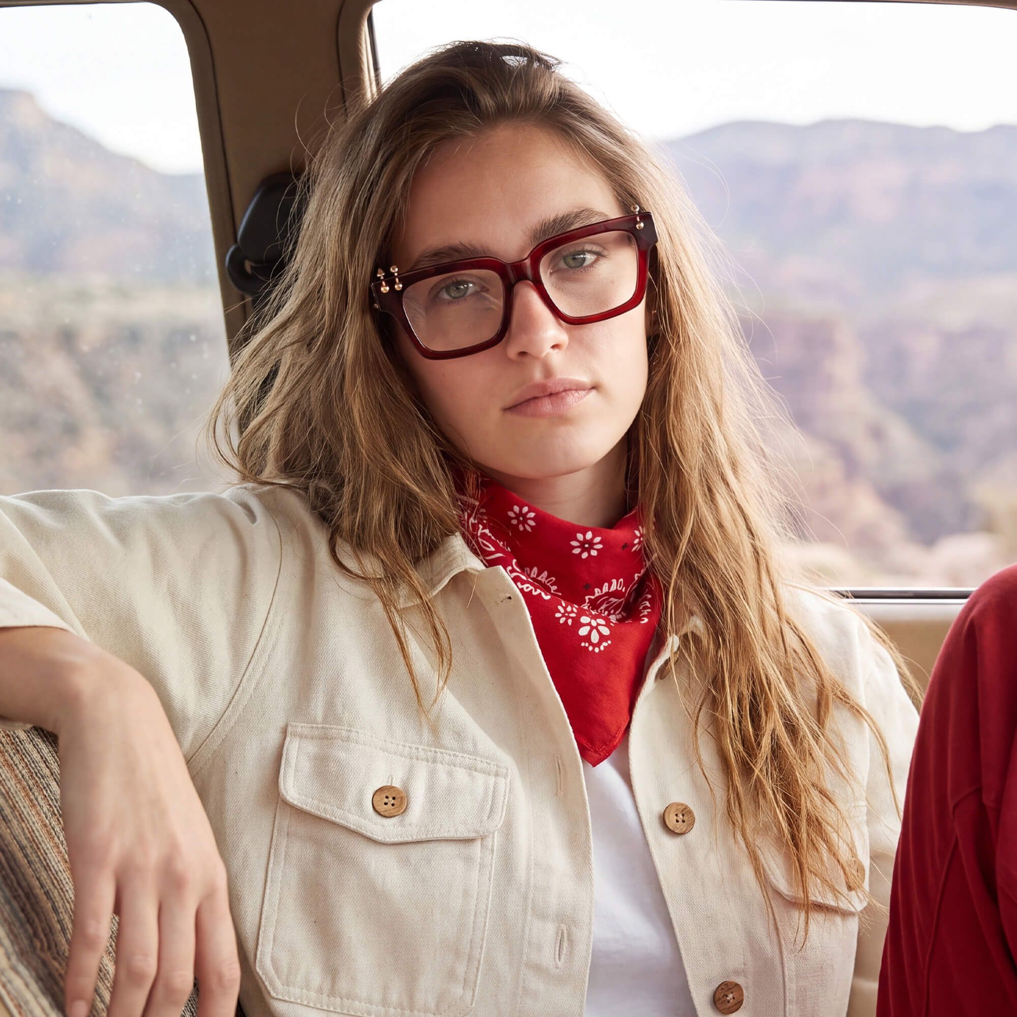 PIERCE - Translucent Red Square Pierced Glasses | Vooglam