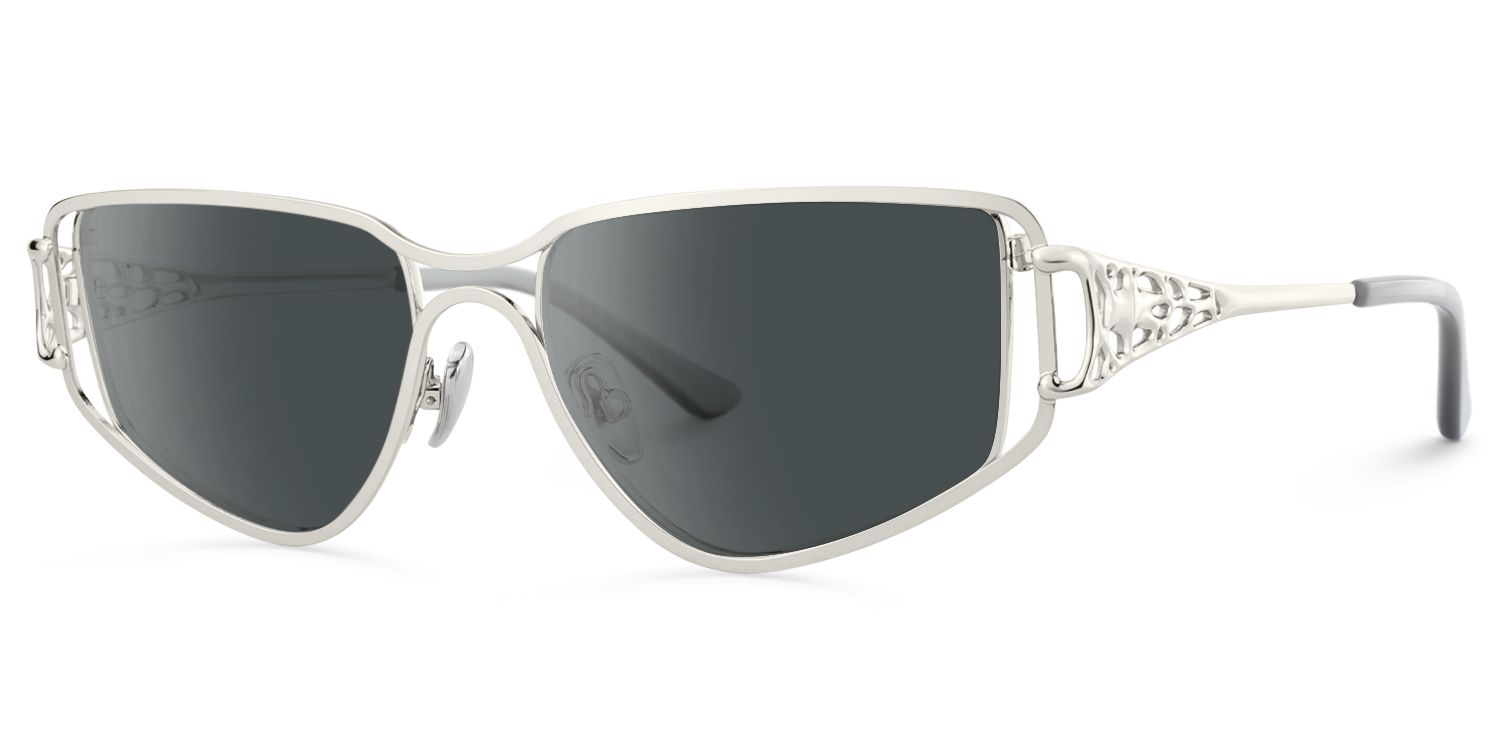 Sakina - Geometric Silver Sunglasses | Vooglam Front View