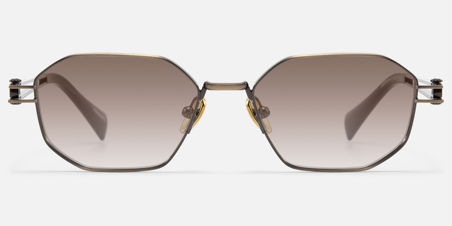Loos - Gold Double Wire Geometric Sunglasses | Vooglam Angle View