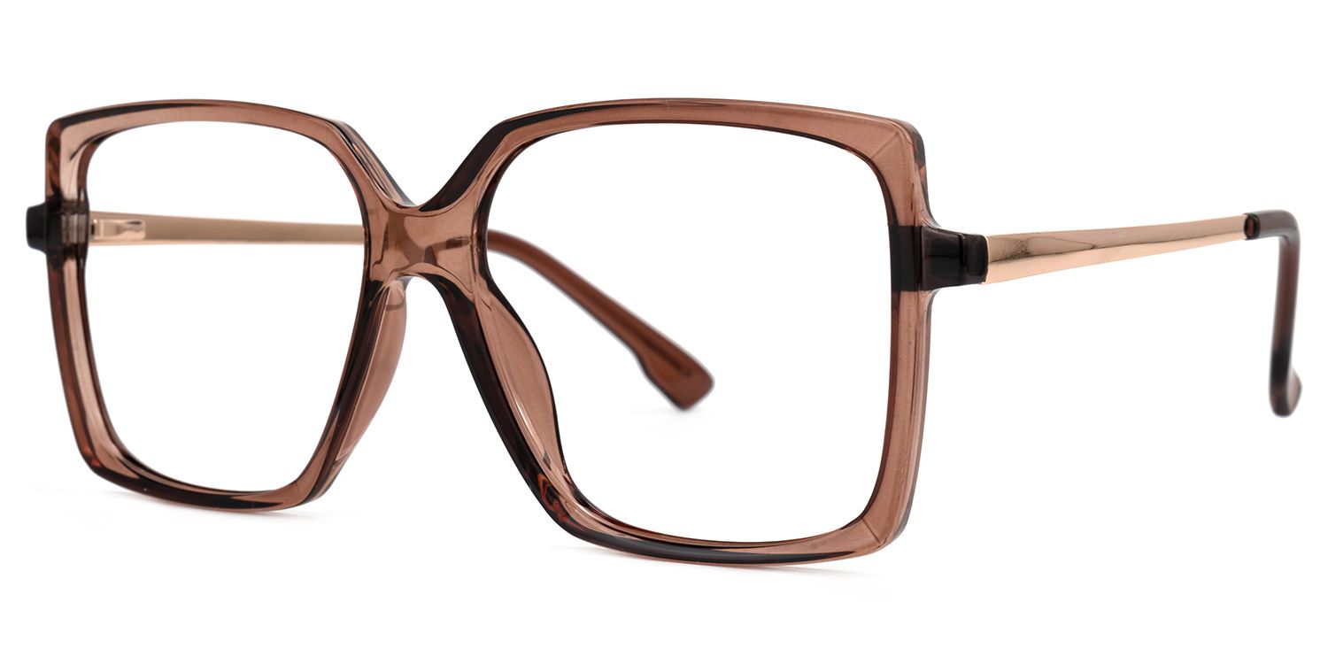 Ebru - Square Brown Eyeglasses | Vooglam