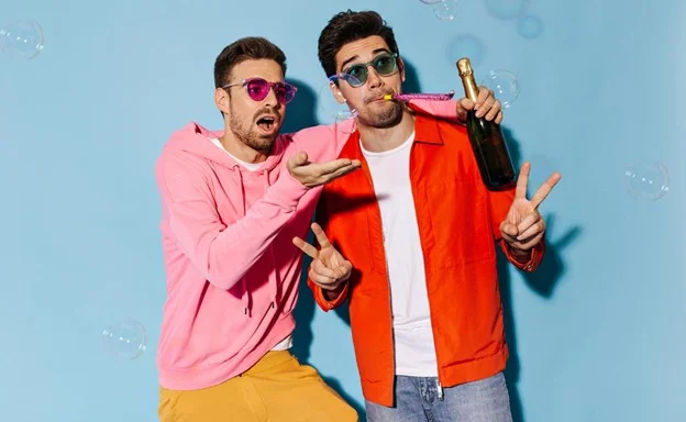 two men wearing color tinted lenses sunglasses