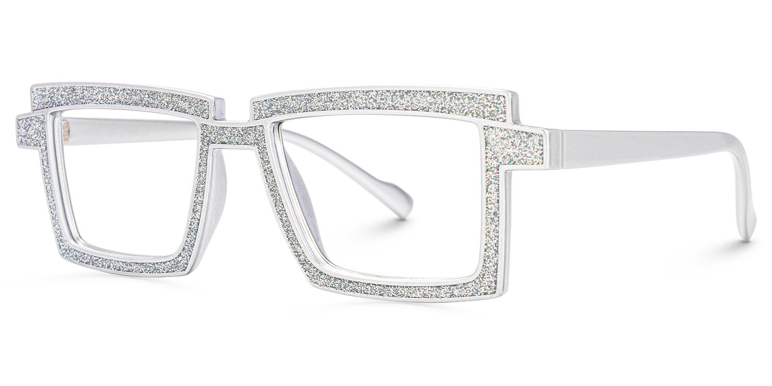 Pandeia - Rectangle Silver Eyeglasses | Vooglam Front View