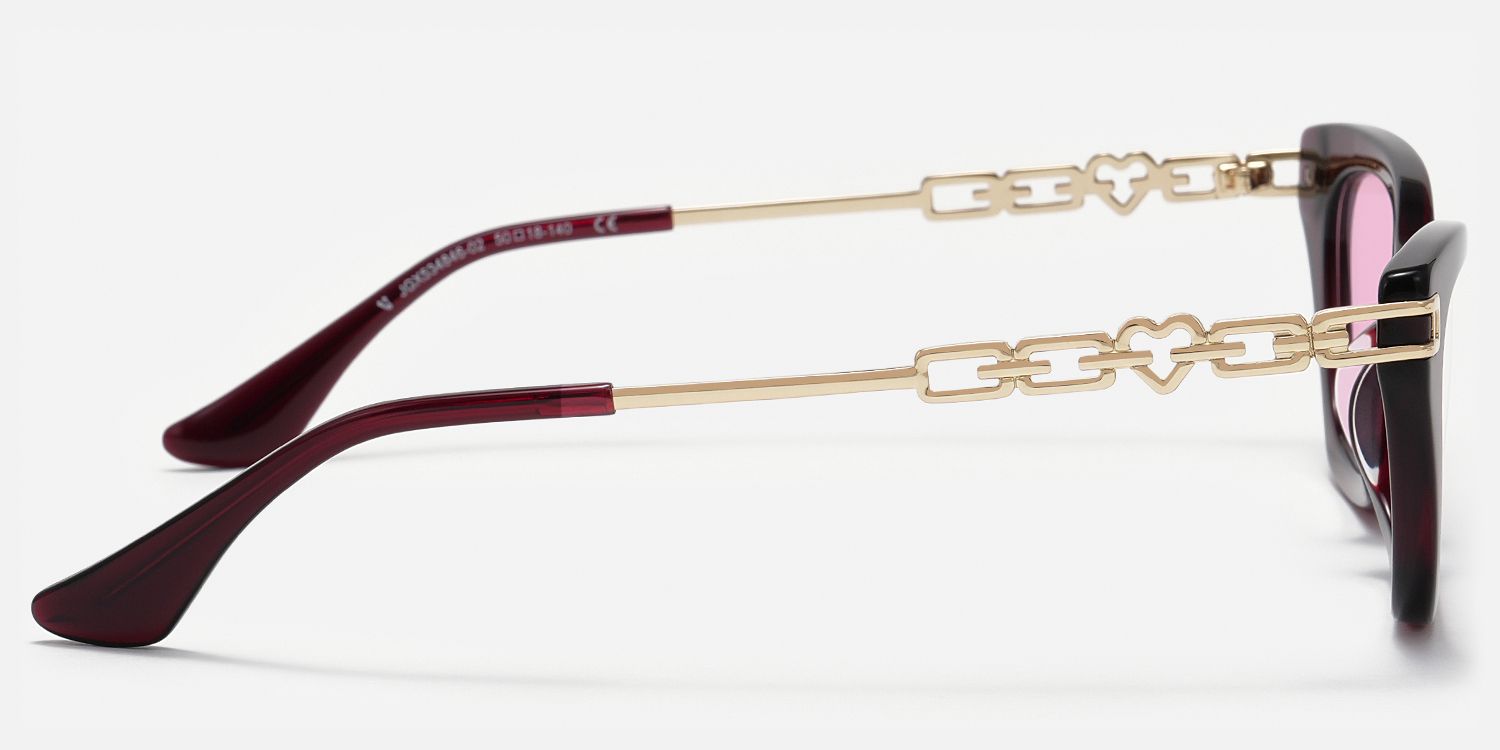 Siren-Red Cat Eye Pink Tinted Acetate Sunglasses | Vooglam Side View