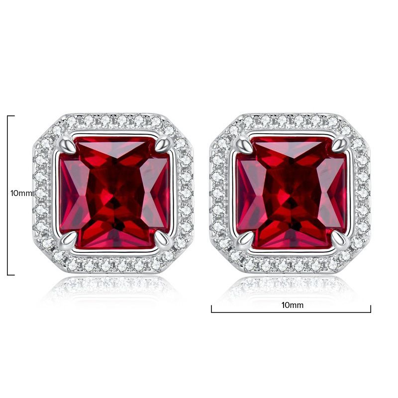 Classic Ruby Red Square Pierced Earrings | Vooglam Angle View
