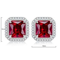 Classic Ruby Red Square Pierced Earrings | Vooglam Angle View