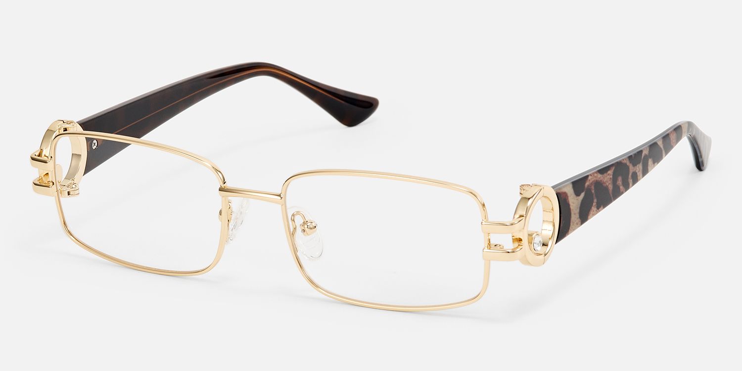 Aurae - Rectangle Gold Eyeglasses | Vooglam Front View