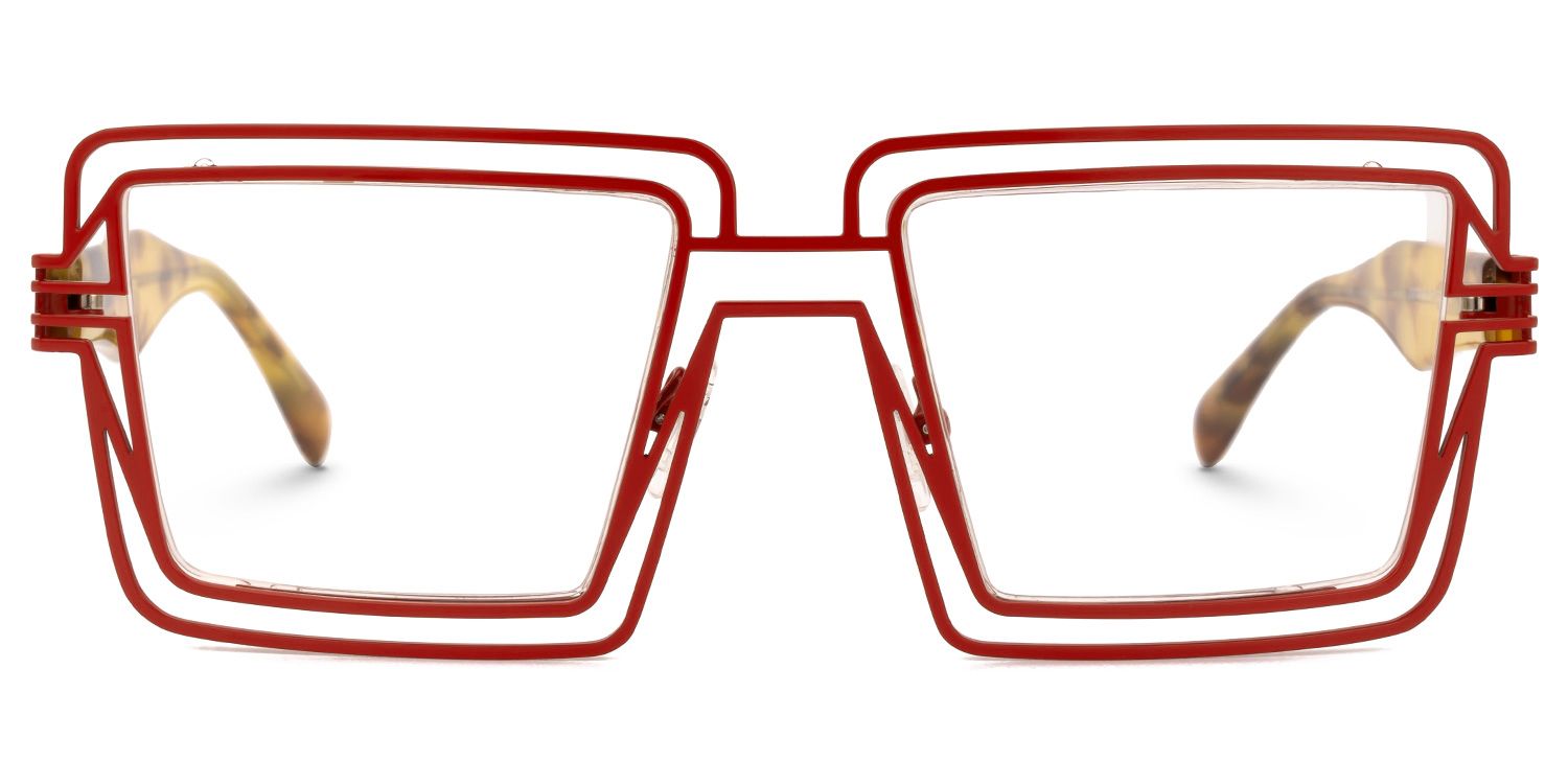 Aethwy - Square Red Eyeglasses by Vooglam - Angle View