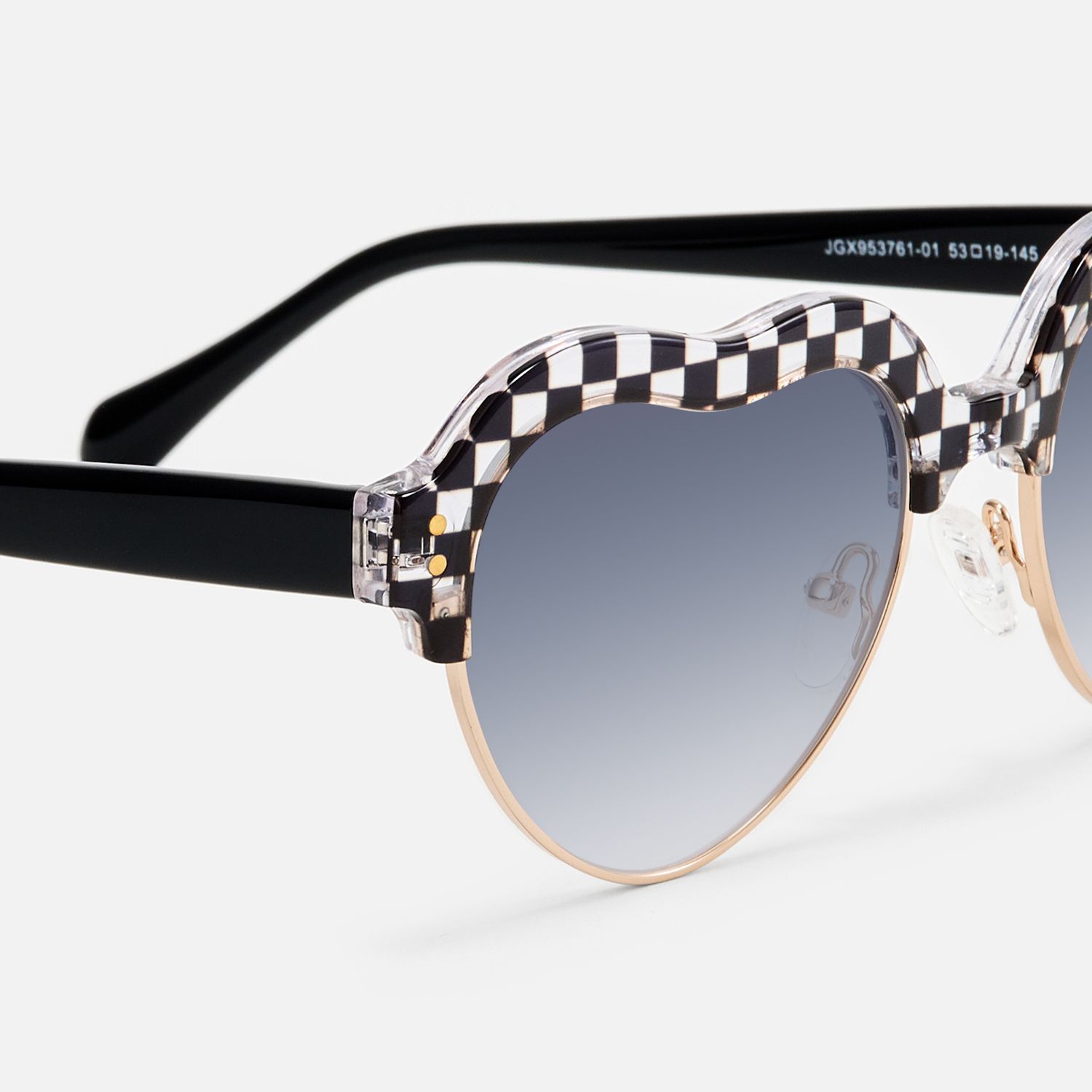 Hannah - Checkered Heart Shaped Sunglasses | Vooglam Design Details