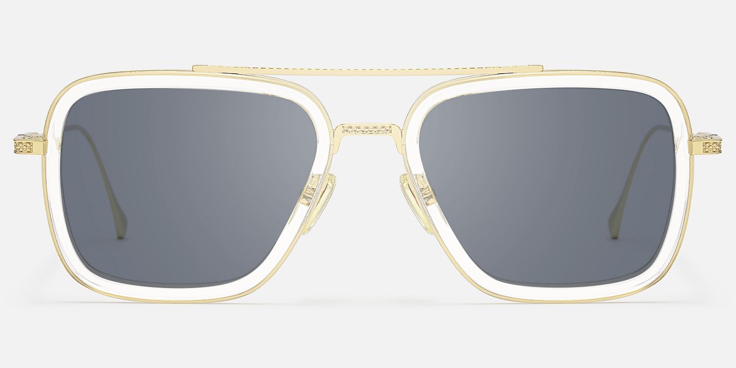 Alvira - Clear Aviator Sunglasses Gold Frame | Vooglam Angle View