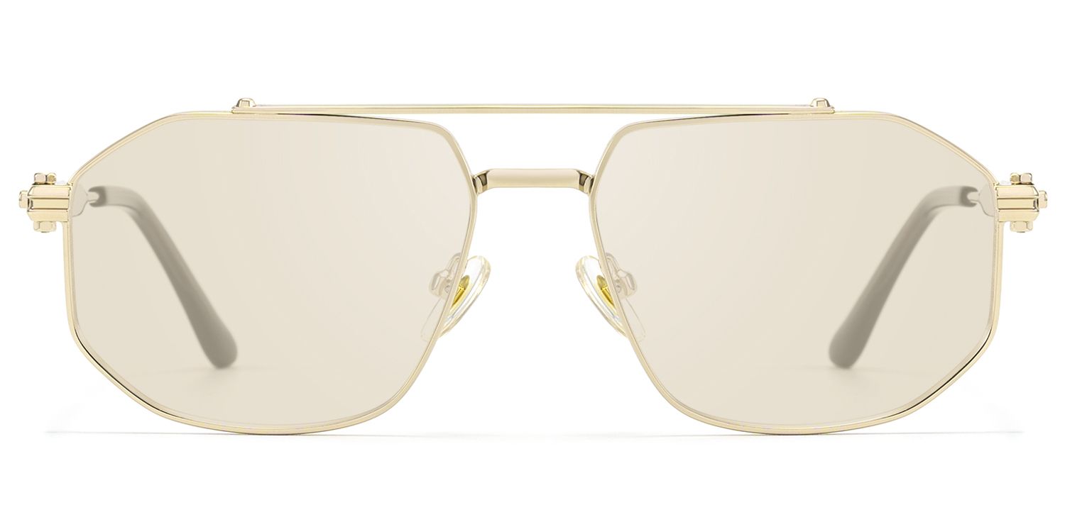 Frame Size of Ando - Gold Geometric Aviator Scale Sunglasses | Vooglam