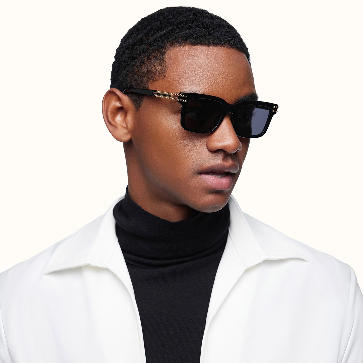 model wearing Anansi - Black Rectangle Sunglasses 2