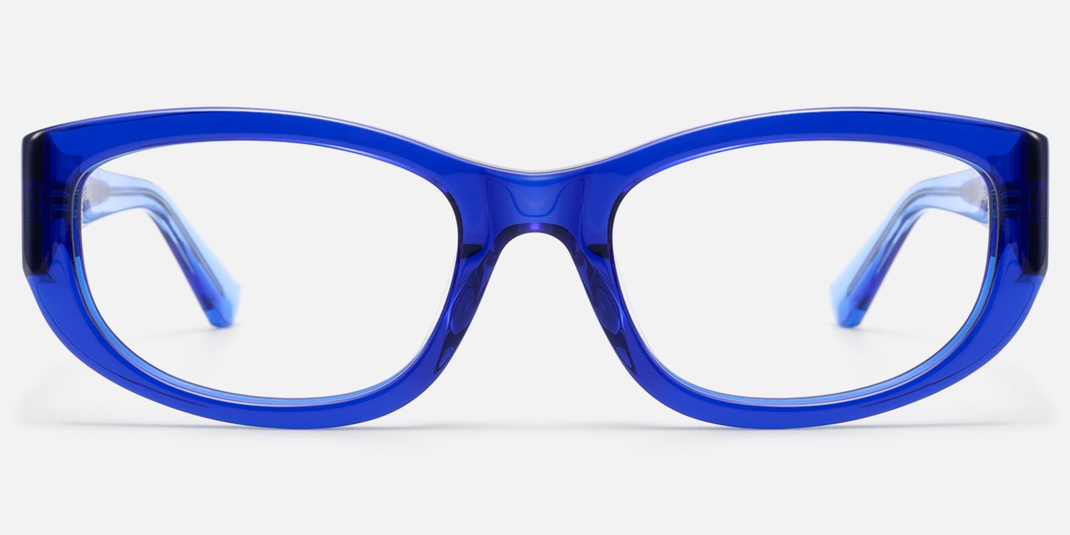 Bubble - Jelly Blue Oval Rectangle Y2K Glasses by Vooglam - Angle View