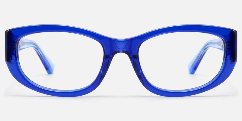 Bubble - Jelly Blue Oval Rectangle Y2K Glasses by Vooglam