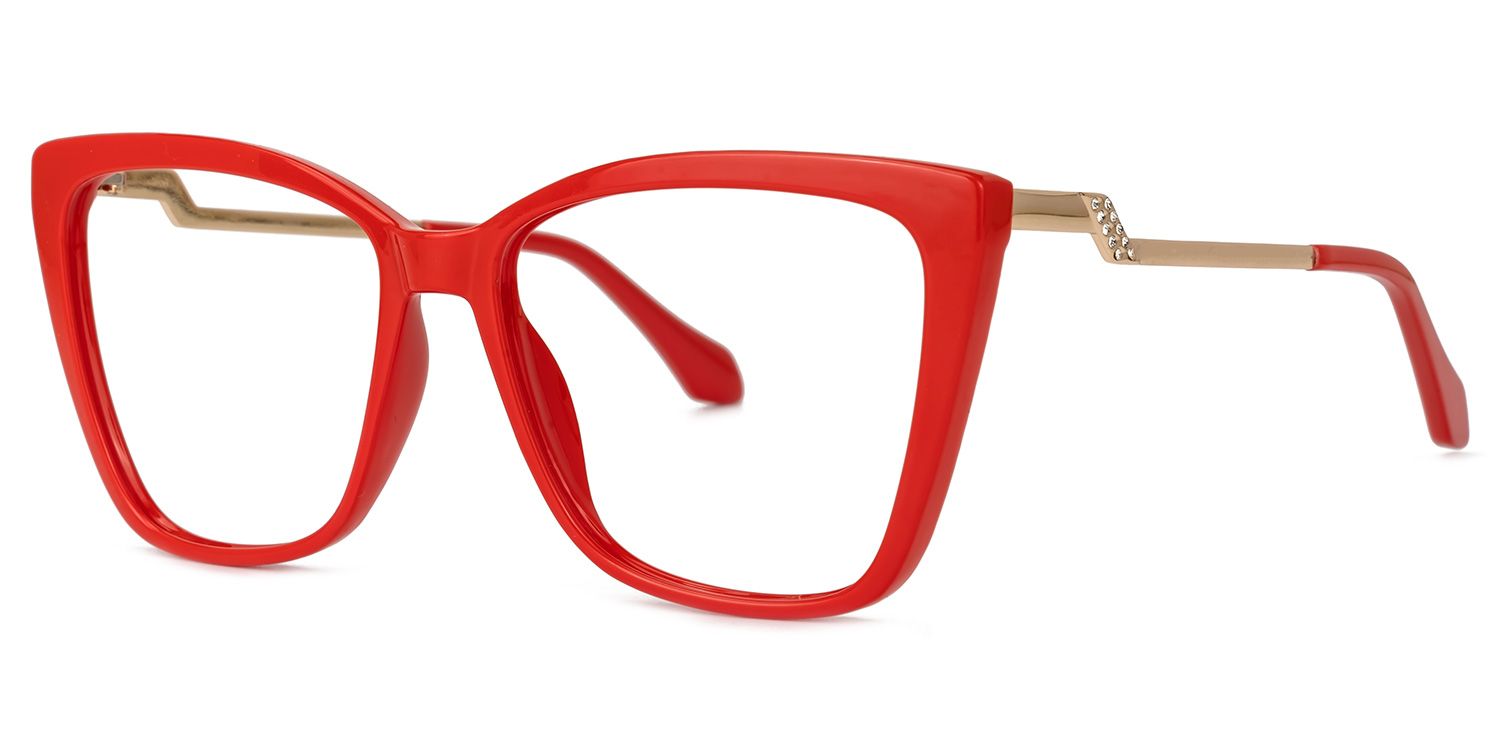 Adebola - Square Red Eyeglasses | Vooglam Front View