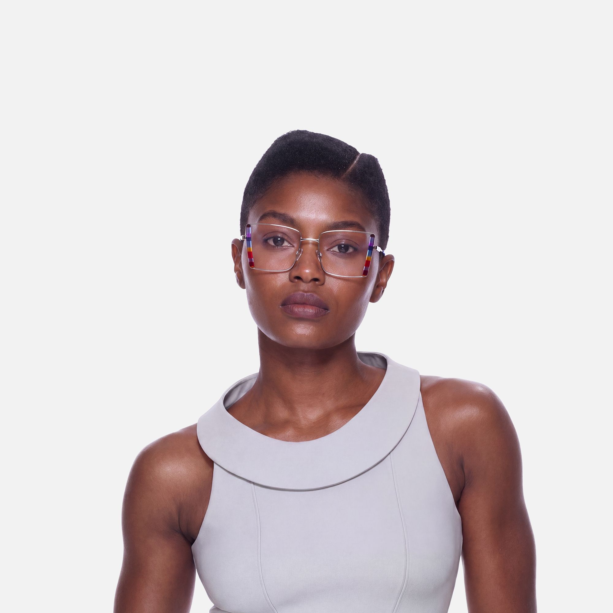 Denzel - Colorful Boho Square Metal Glasses | Vooglam On Model 1