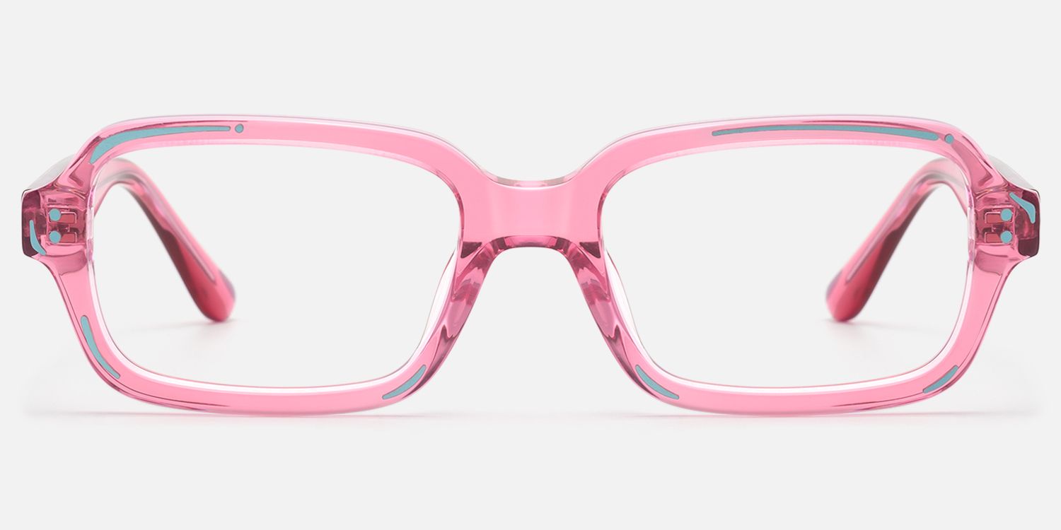 Pixel - Clear Pink Comic Narrow Rectangle Glasses by Vooglam - Angle View