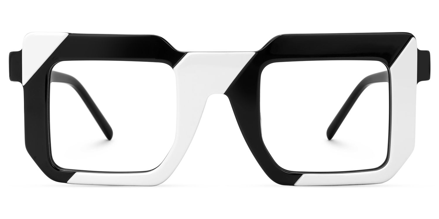 Madhav - Square Black/White Eyeglasses | Vooglam Angle View