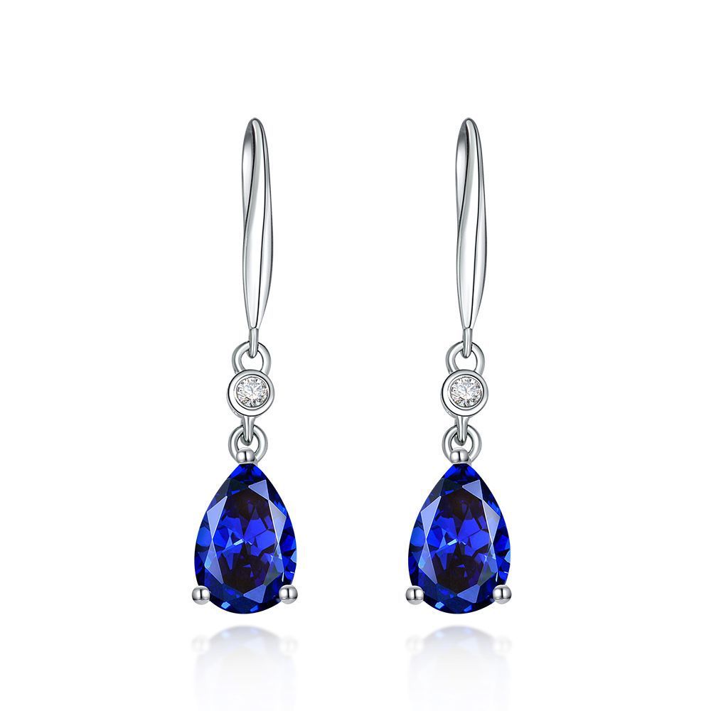 Decent Sapphire Blue Waterdrop Pierced Earrings by Vooglam - Front View