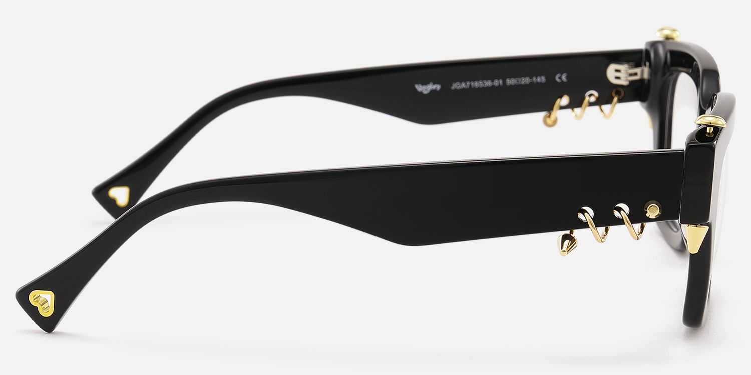 Sabrina - Black Glasses With Gold Punk Pierce | Vooglam Side View