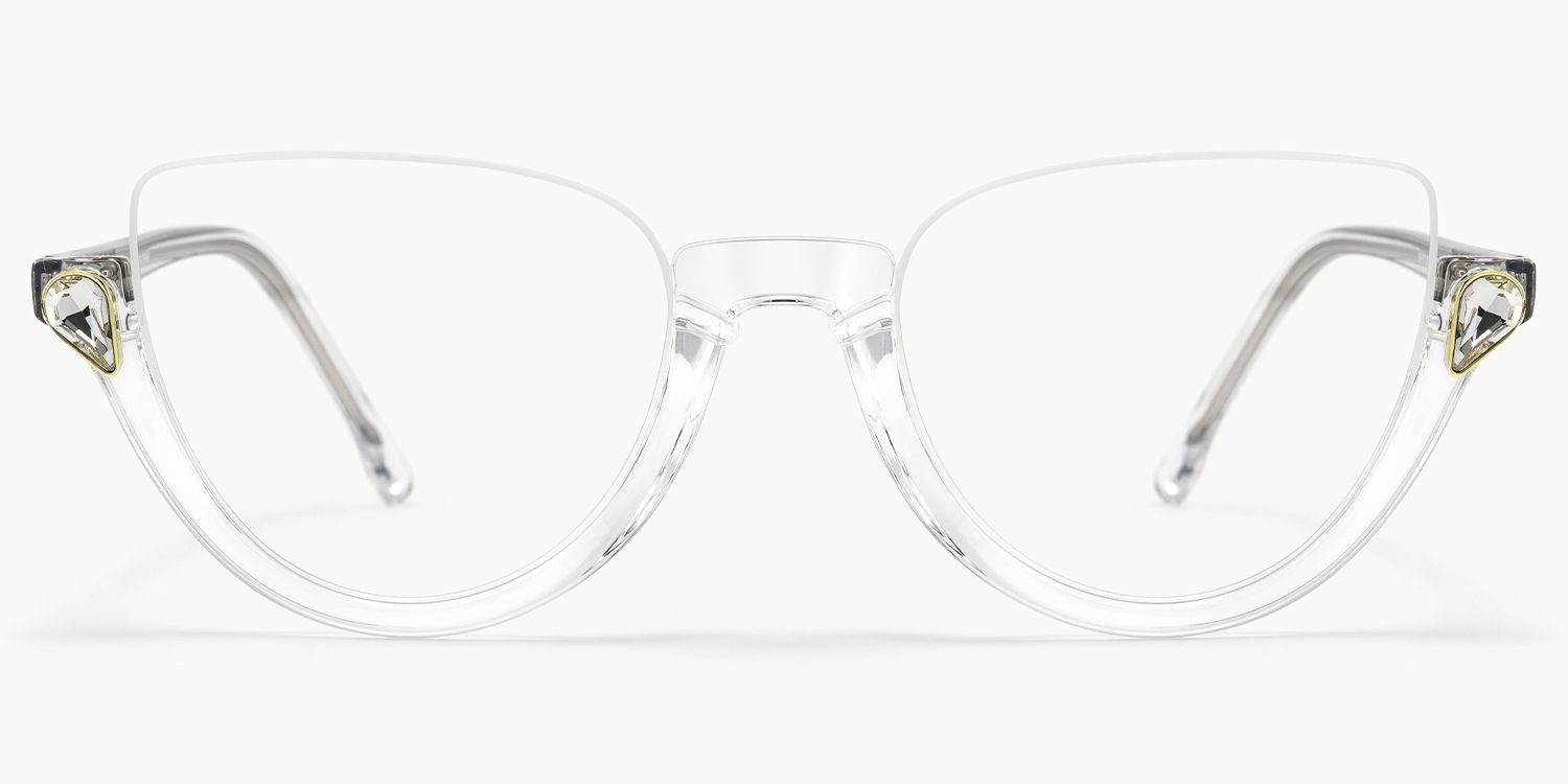 Sylvia Crystal Clear Semi-Rimless Cat Eye Glasses for Women Angle View