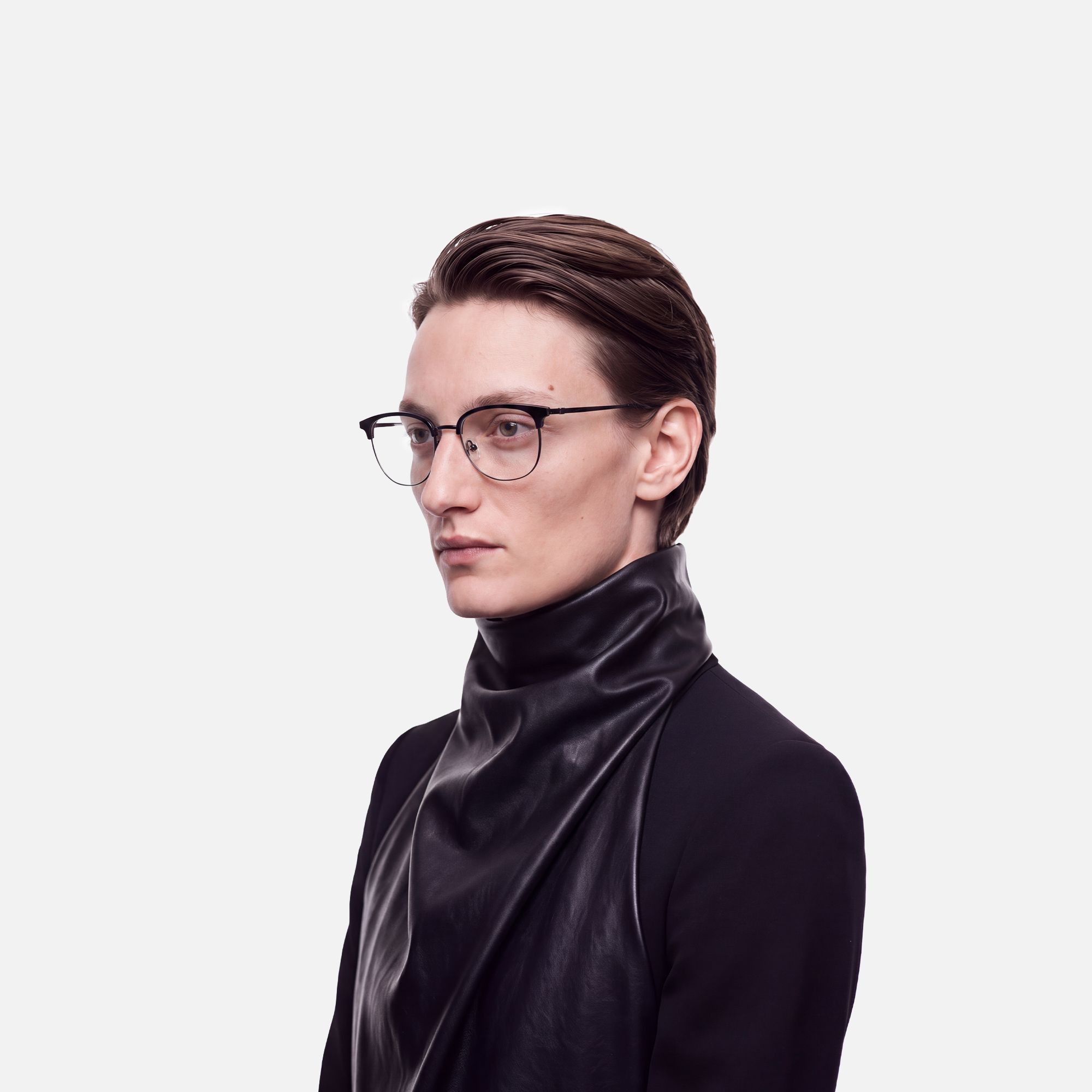 Grace - Round Black Eyeglasses by Vooglam - Model Side Profile