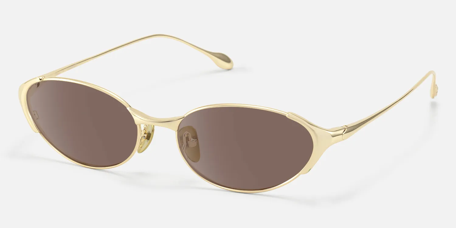 oval gold brown tinted sunglasses