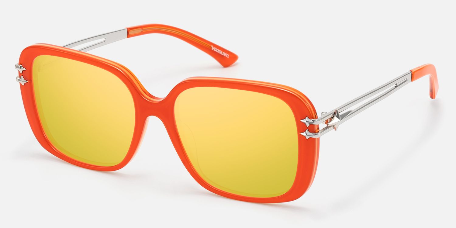 Nova - Bright Orange Gold Mirrored Wire Sunnies by Vooglam - Front View
