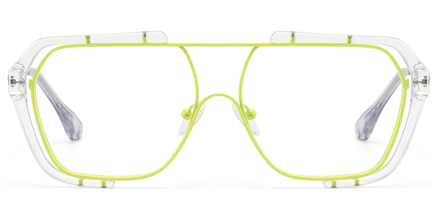 Porsha - Clear & Neon Green Flat-Top Aviator Glasses by Vooglam Product Details 1