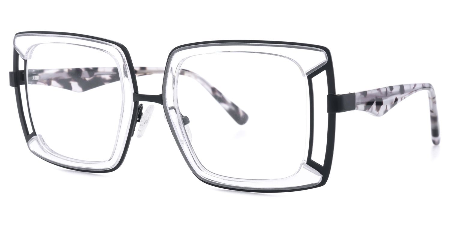 Electelm - Square Black/Crystal Eyeglasses | Vooglam Front View