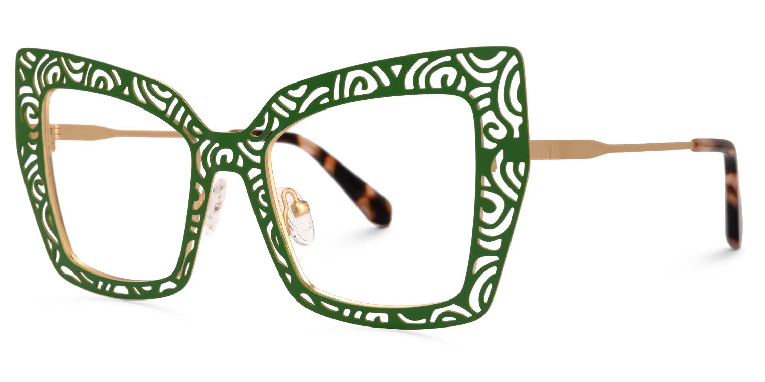 Darielle - Square Green Eyeglasses | Vooglam Front View