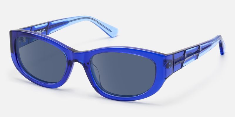 Bubble - Clear Navy Blue Tint Rectangle Shades by Vooglam