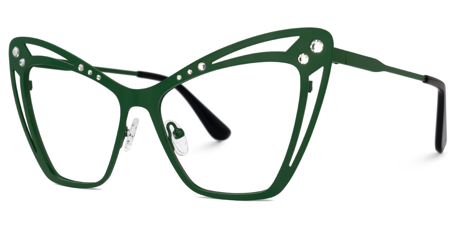 Jeanna - Cat Eye Green Eyeglasses by Vooglam - Front View