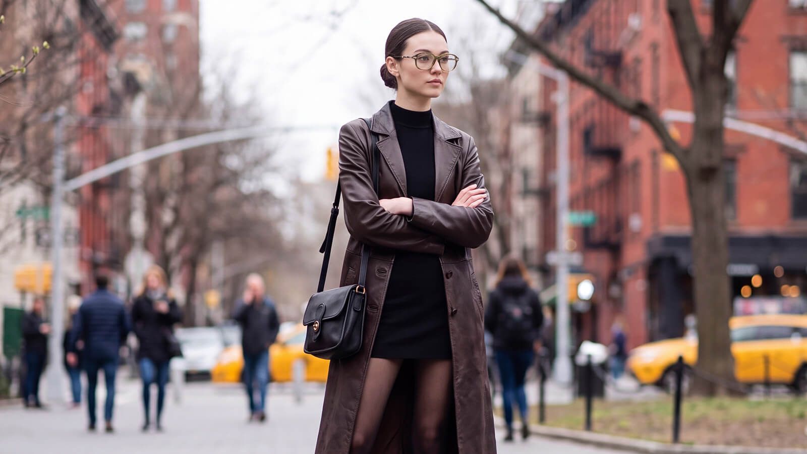 lady with tactical wine leather coat featured as bottega veneta and carven style