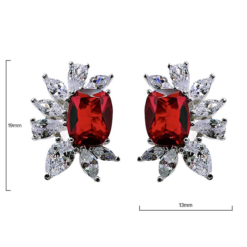 Creative Ruby Red Rectangle Pierced Earrings | Vooglam Angle View