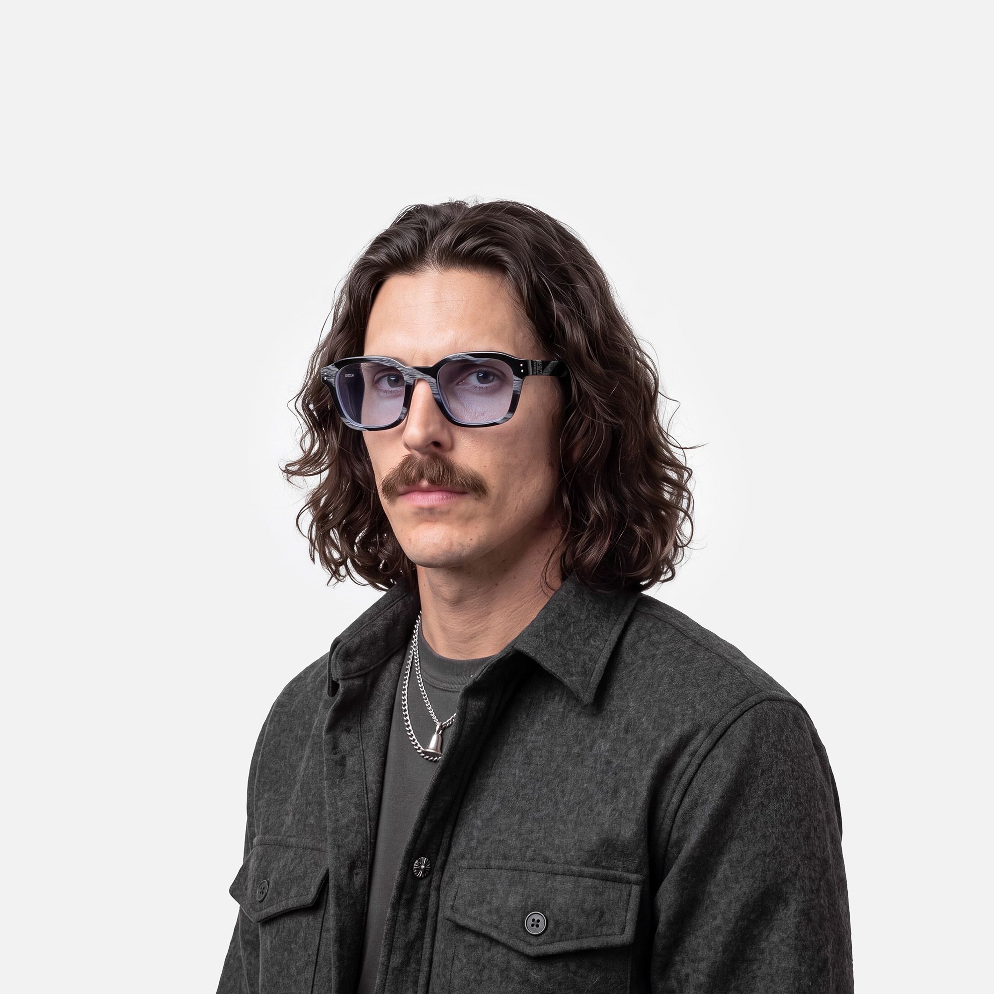 Rainier - Blue Lens Dark Blue Horn Sunglasses by Vooglam - Model Side Profile