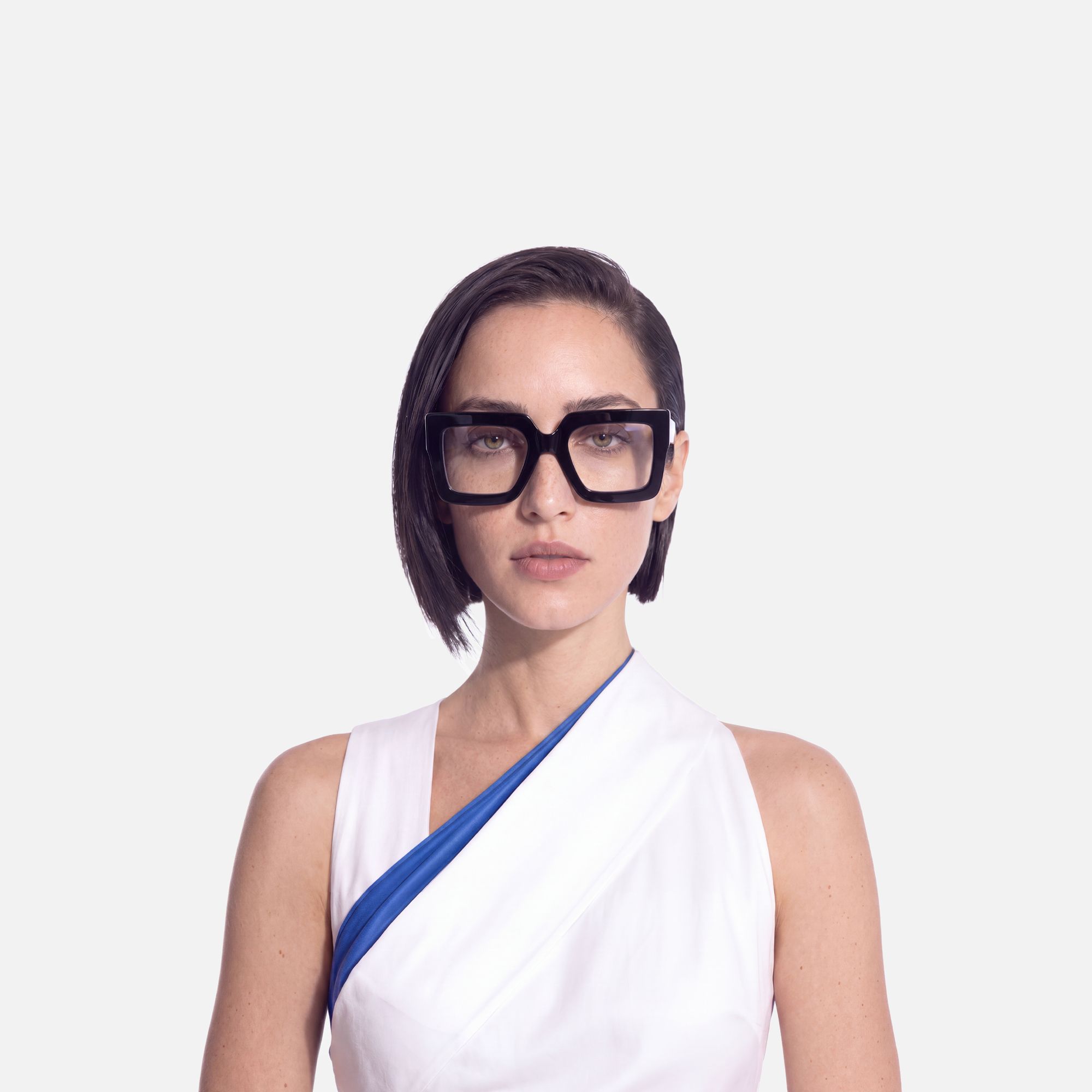 Charisse - Oversized Chunky Black Square Glasses | Vooglam On Model 1