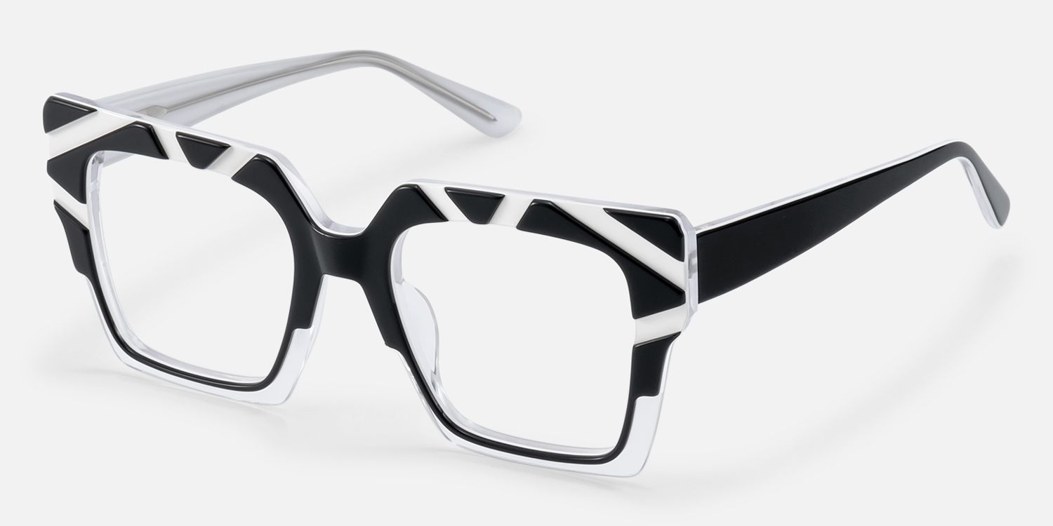 Darius - Square Black/White Eyeglasses | Vooglam Front View