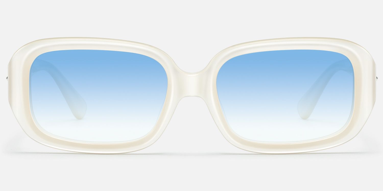 Prism - Pearlescent White Gradient Blue Sunnies by Vooglam - Angle View