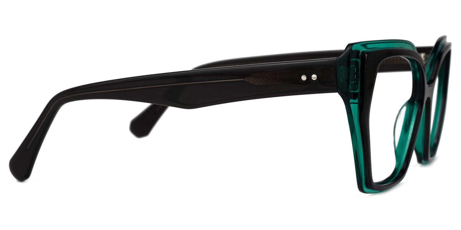 Delyth - Cat Eye Black/Green Eyeglasses by Vooglam - Product View 4