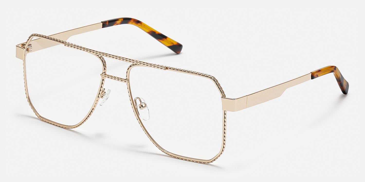 Fidelina - Aviator Gold Eyeglasses | Vooglam Front View