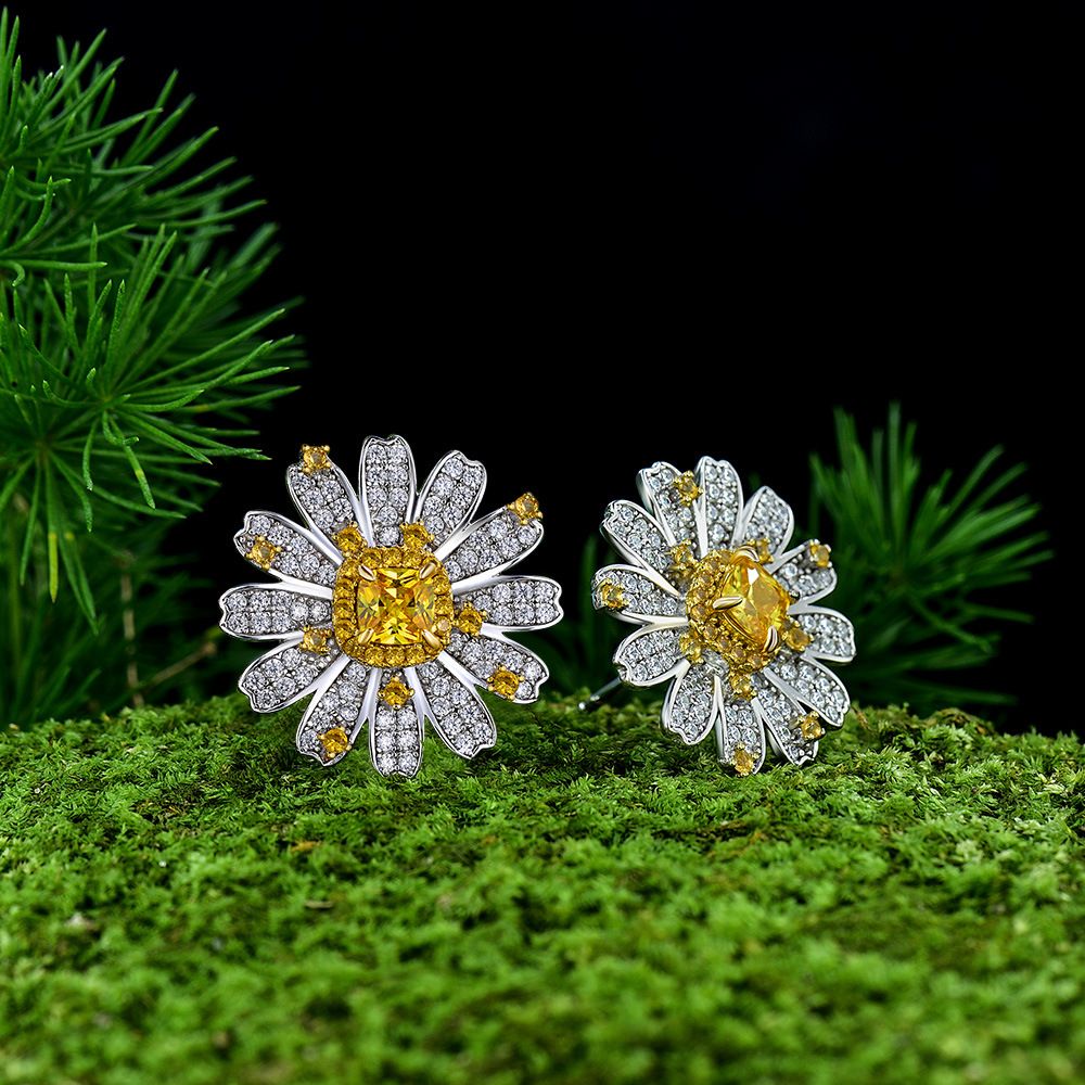 Gentlewomanly Fancy Yellow Square Pierced Earrings by Vooglam - Lifestyle Look