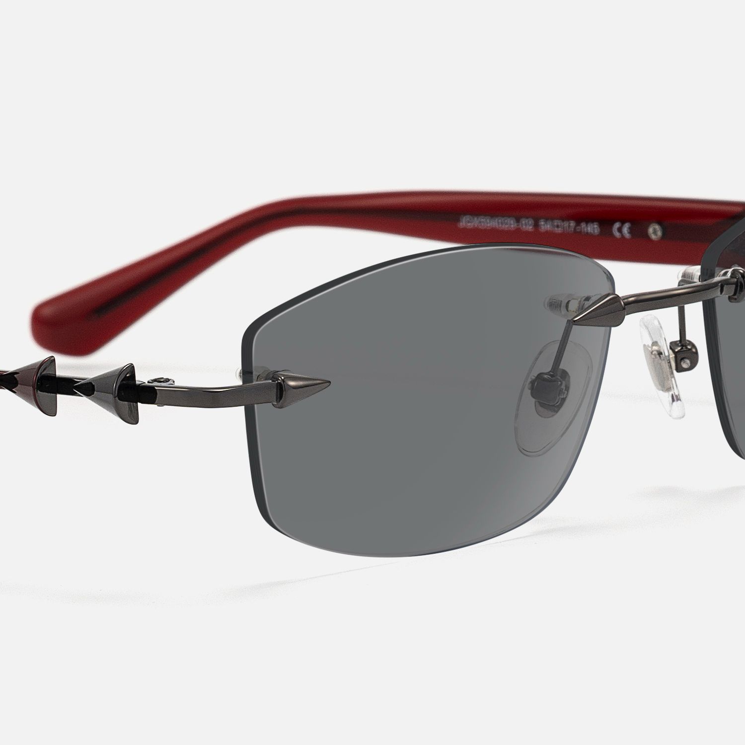 Fracture - Dark Gray Tint Rimless Sunglasses | Vooglam Design Details