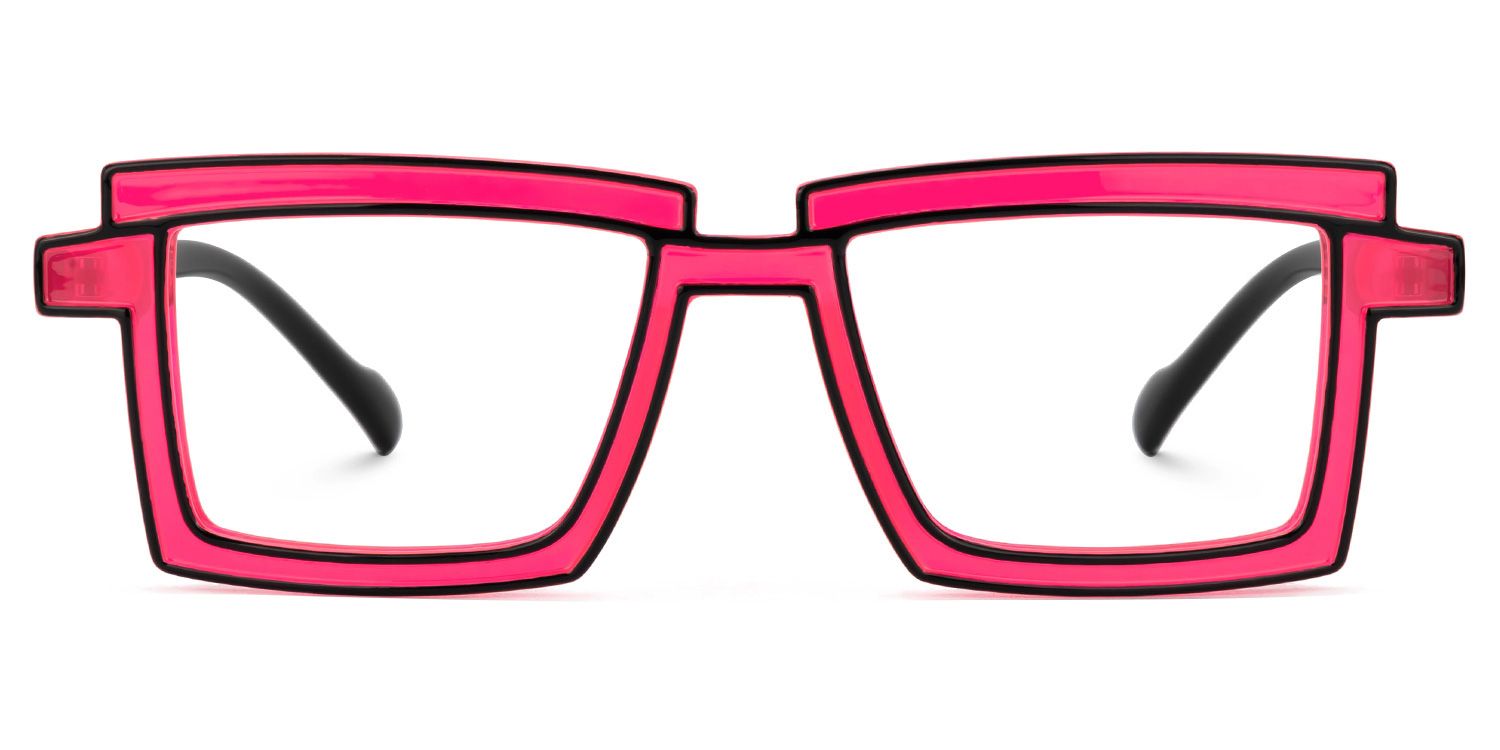 Joselyn - Cyberpunk Rectangle Black/Pink Frame Glasses | Vooglam Angle View