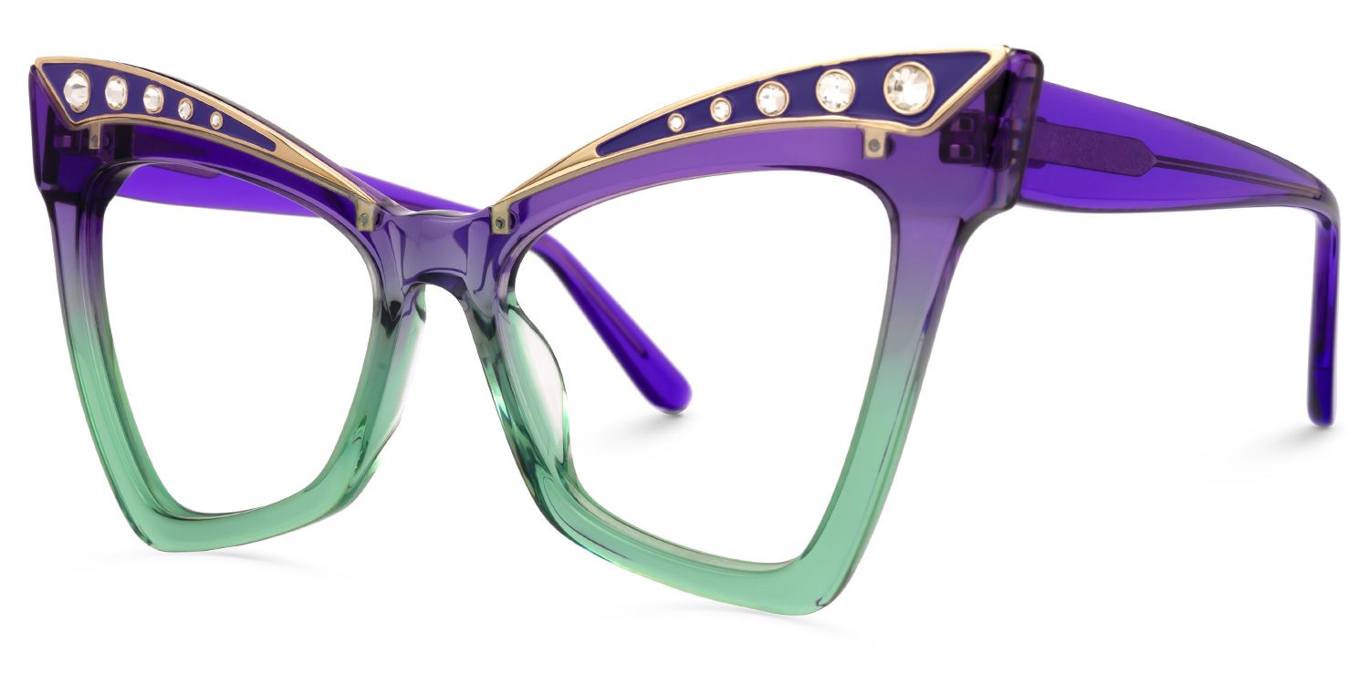 Aerith - Cat Eye Purple/Green Eyeglasses | Vooglam Front View